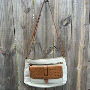 Fossil Tan and Cream crossbody leather Bag